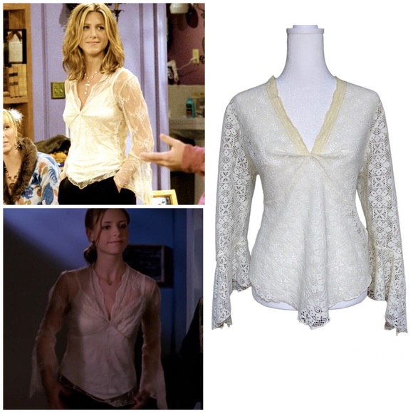 Tops - Rare Vintage Alt. Lace y2k peasant blouse ASO Rachel in Friends & Buffy ivory